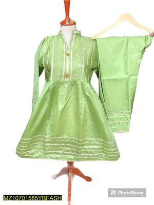 2 Pcs Women's Stitched Katan Silk Lace Work Suit