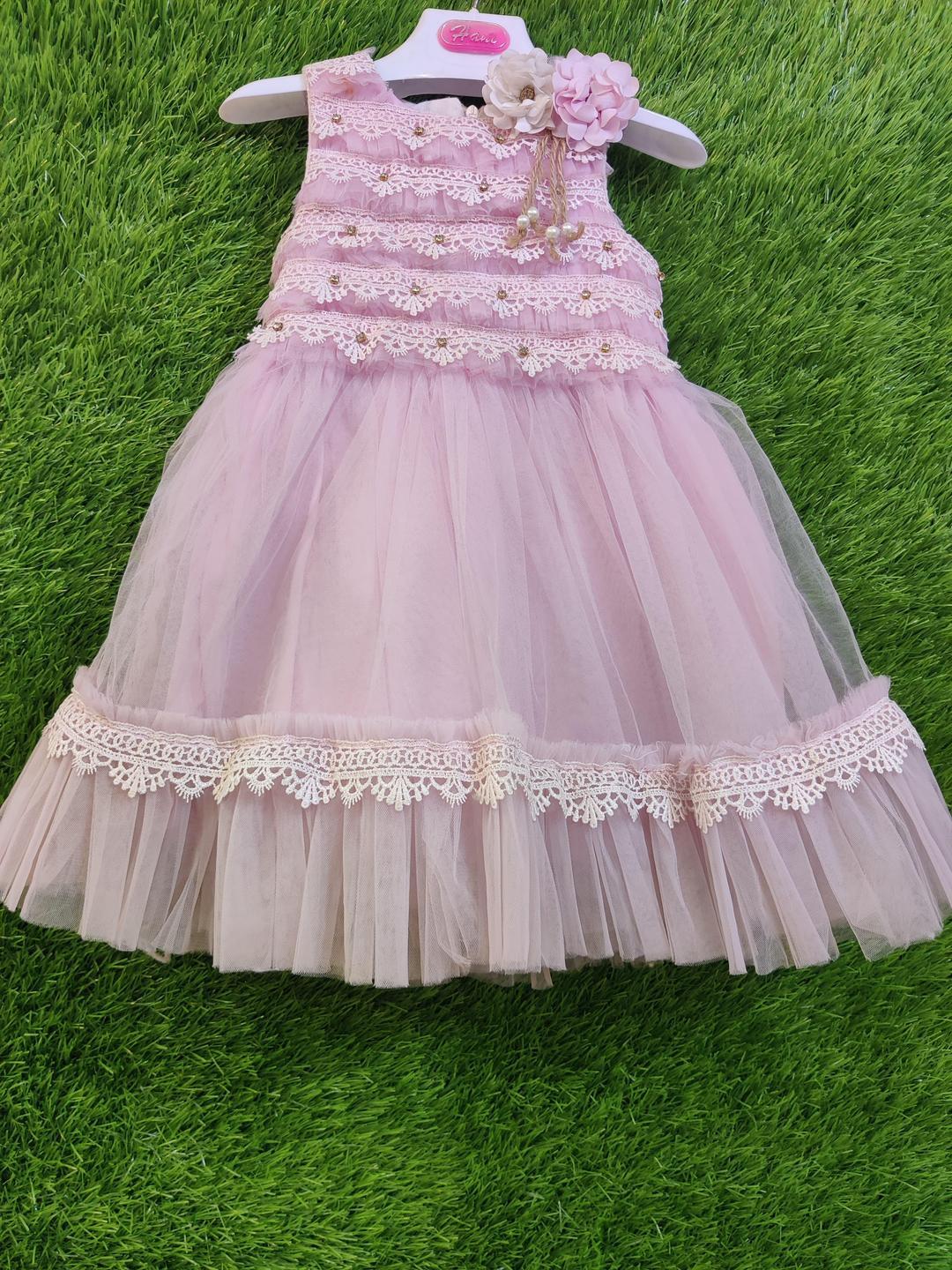 1 Pc Girl's Stitched Net Embroidered Frock