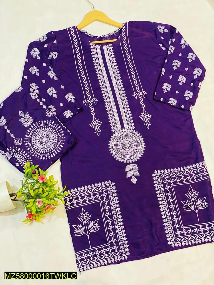 2 Pcs Women's Stitched Linen Printed Suit