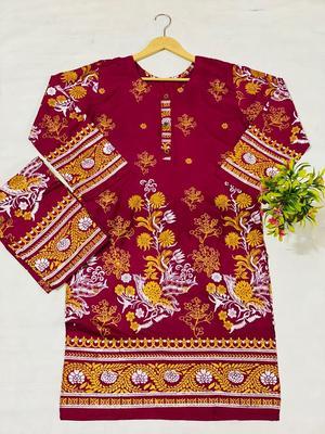 2 Pcs Women's Stitched Lawn Embroidered Shirt And Trouser