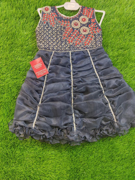 1 Pc Girl's Stitched Net Embroidered Frock