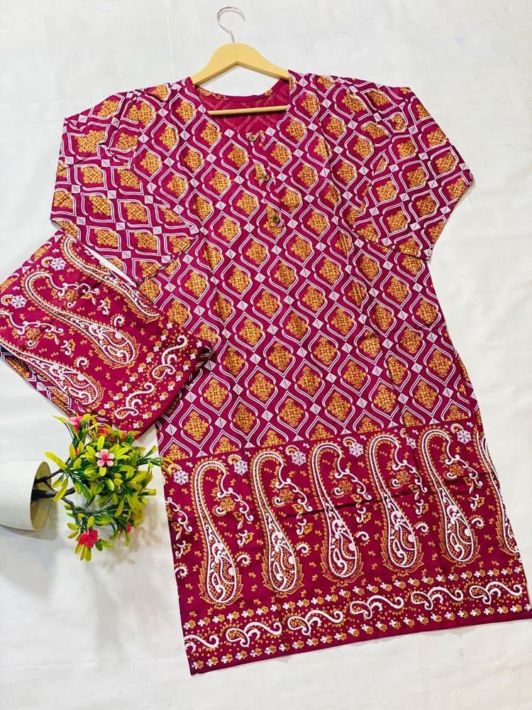 2 Pcs Women's Stitched Lawn Printed Suit