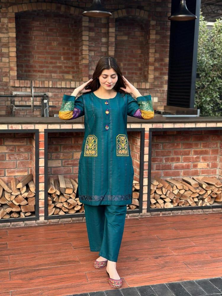 2 Pcs Women's Stitched Organza Embroidered Shirt And Trouser