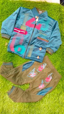 2 Pcs Kid's Stitched Velvet Printed Tracksuit