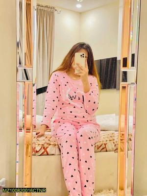 2 Pcs Women's Stitched Cotton Jersey Love Printed Night Suit