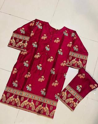 2 Pcs Women's Stitched Arabic Lawn Printed Shirt And Trouser