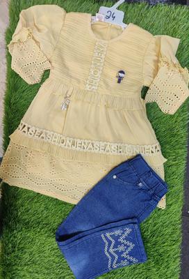 2 Pcs Girl's Blended Plain Shirt & Pants Set