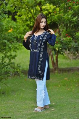 2 Pcs Women's Stitched Cotton Embroidered Shirt And Trouser