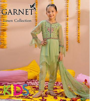 2 Pcs Girl's Linen Embroidered Unstitched Suit