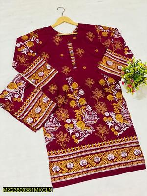 2 Pcs Women's Stitched Linen Printed Suit