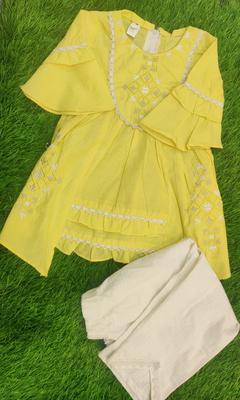 2 Pcs Girl's Cotton Lawn Embroidered Shirt And Trouser Suit