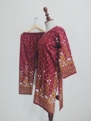 2 Pcs Women's Stitched Cotton Lawn Printed Shirt And Trouser