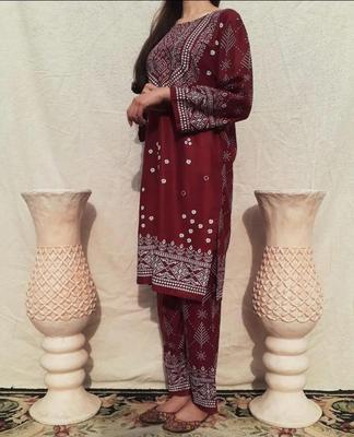 2 Pcs Women's Stitched Linen Printed Suit