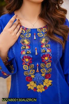 2 Pcs Women's Stitched Cotton Lawn Embroidered Shirt And Trouser