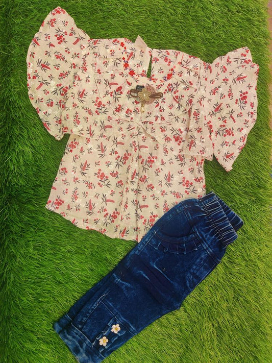 Baby Girl's Cotton Shirt & Jeans Set