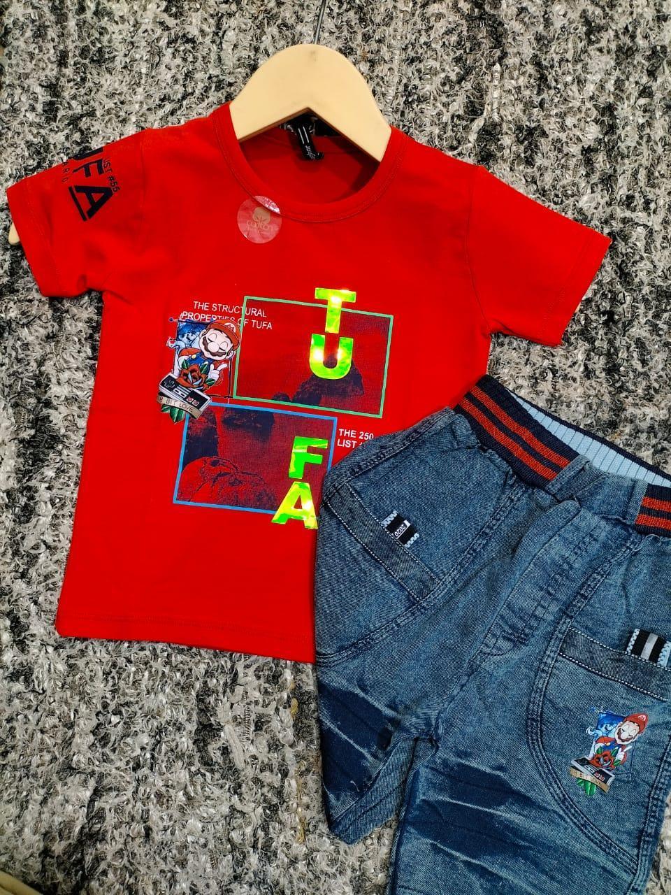 2 Pcs Boy's Cotton Printed Knicker And Shirt Set