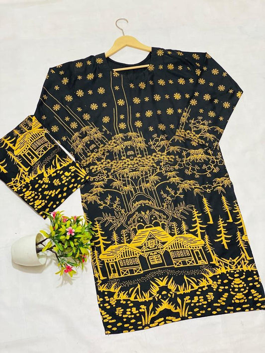 2 Pcs Women's Stitched Lawn Printed Suit