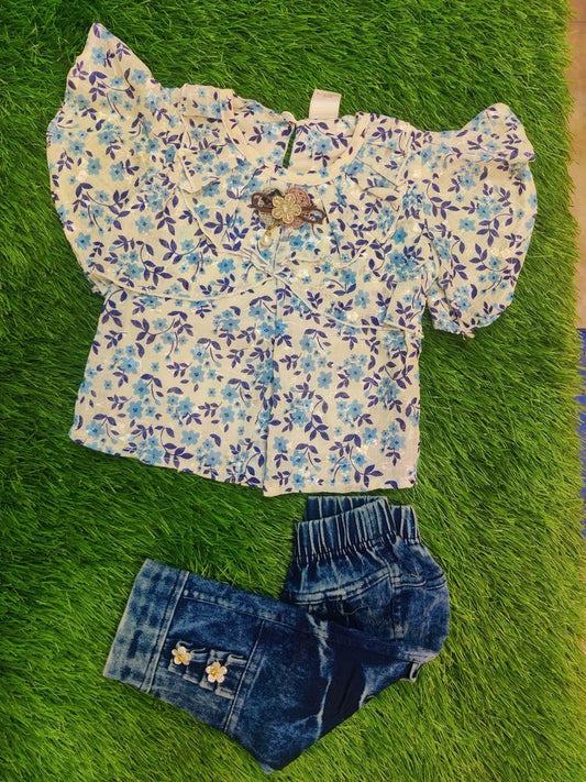 Baby Girl's Cotton Shirt & Jeans Set