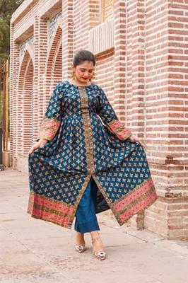 2 Pcs Women's Stitched Katan Silk Printed Suit