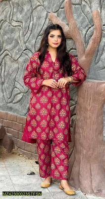 2 Pcs Women's Stitched Lawn Printed Suit