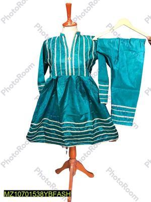 2 Pcs Women's Stitched Silk Plain Frock