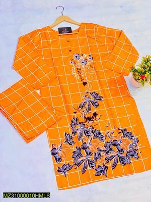 2 Pcs Women's Stitched Lawn Embroidered Shirt And Trouser