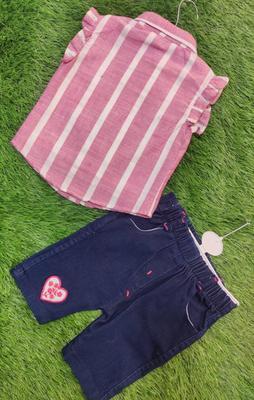 Baby Girl's Cotton Plain Shirt & Jeans Set