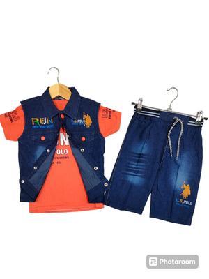 Boy's Printed Shirt And Denim Pants Set