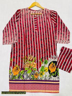 2 Pcs Women's Stitched Lawn Printed Suit