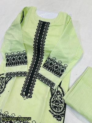 2 Pcs Women's Stitched Paper Cotton Embroidered Shirt And Trouser