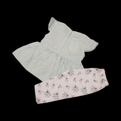 2 Pcs Girl's Stitched Cotton Frock With Blended Trouser