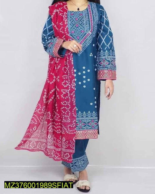 3 Pcs Women's Stitched Katan Silk Embroidered Suit