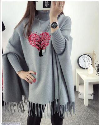 Women's Fleece Heart Tree Printed Poncho