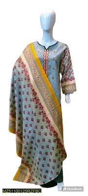 3 Pcs Women's Stitched Khaddar Printed Suit