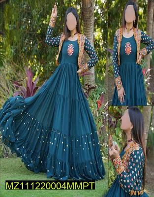 Women's Stitched Shamoz Silk Embroidered Koti Style Maxi