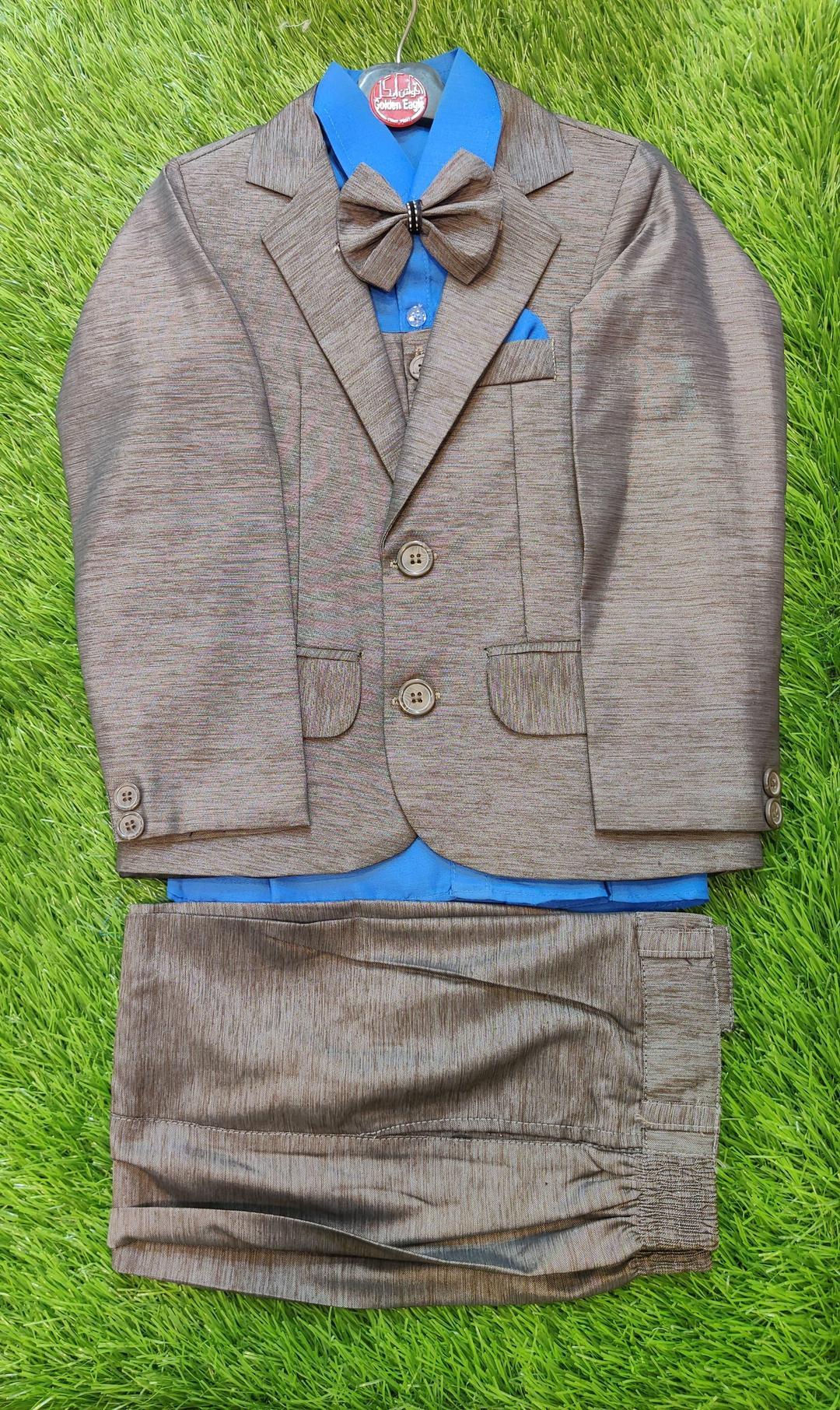 4 Pcs Boy's Stitched Cotton Plain Pant Coat