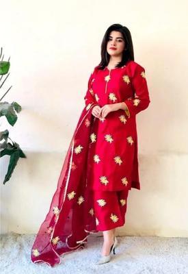 3 Pcs Women's Stitched Silk Embroidered Suit