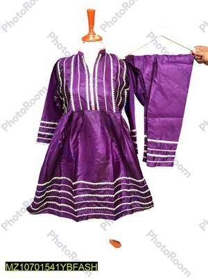 2 Pcs Women's Stitched Silk Plain Frock