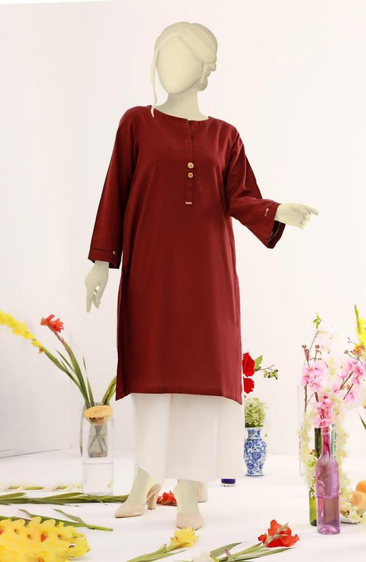 2 Pcs Women's Stitched Arabic Lawn Plain Shirt And Trouser