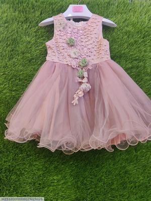 1 Pc Girl's Stitched Net Embroidered Frock