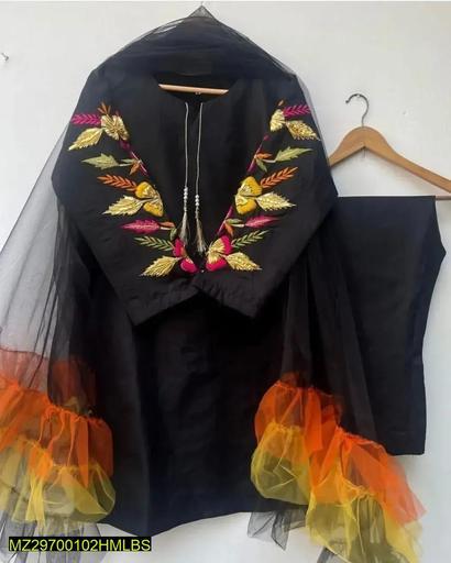 3 Pcs Embroidered Silk Suit