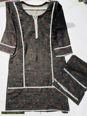 2 Pcs Women's Stitched Dhanak Printed Suit