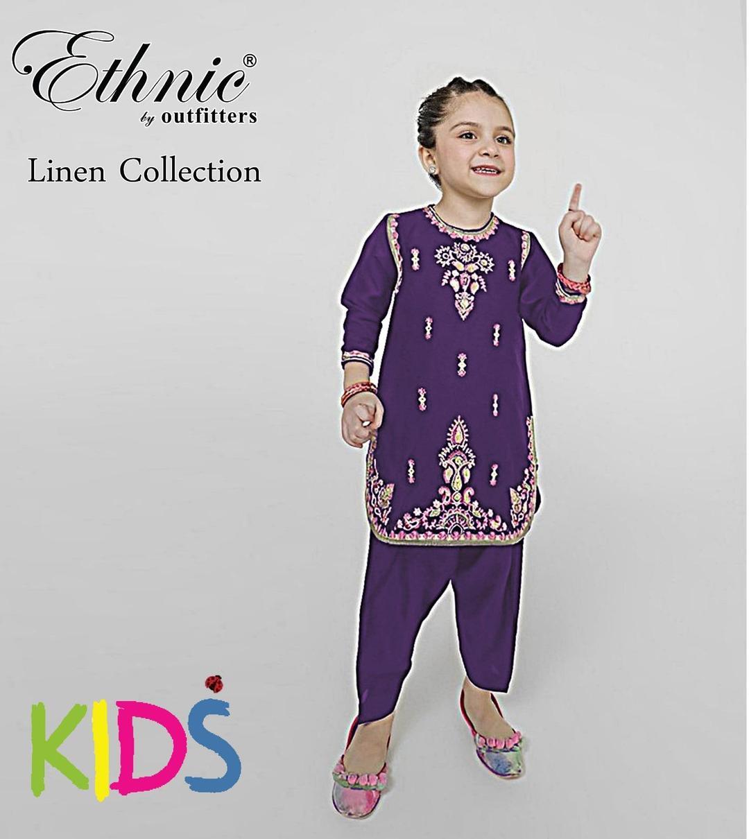 2 Pcs Girl's Linen Embroidered Unstitched Suit