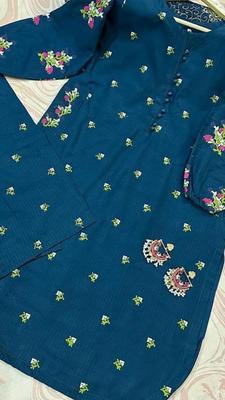 2 Pcs Women's Stitched Khaadi Net Embroidered Shirt And Trouser