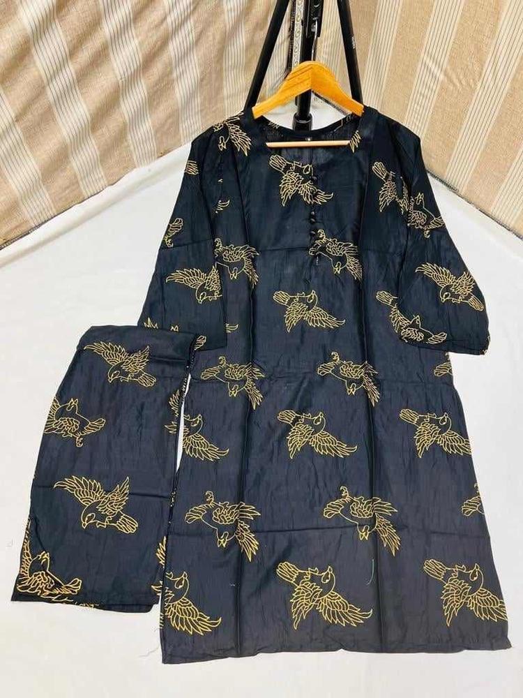 2 Pcs Women's Stitched Linen Printed Suit