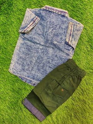 Baby Boy's Cotton Embroidered Button Down Shirt & Shorts Set