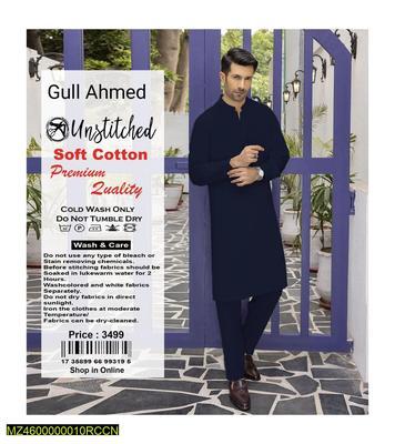 Men's Unstitched Cotton Plain Suit