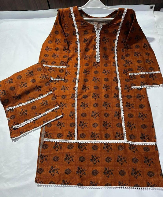 2 Pcs Women's Stitched Dhanak Printed Suit