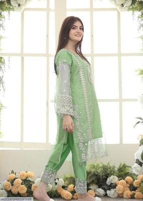 3 Pcs Women's Stitched Organza Embroidered Suit