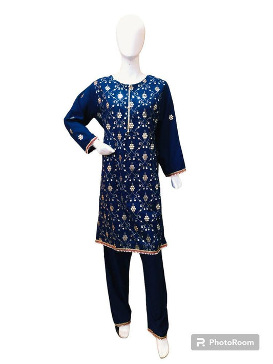 2 Pcs Women's Stitched Dhanak Embroidered Suit